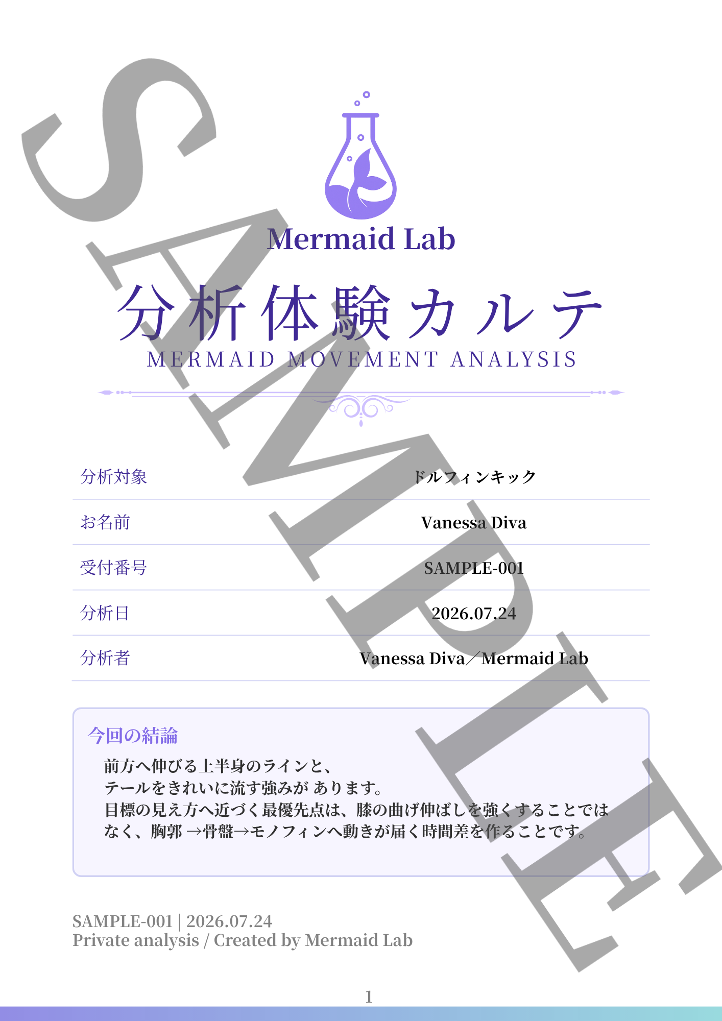 分析体験カルテの表紙サンプル